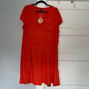 Laila Ali Womens 1X Dress Orange Side Ruching Knee Length Dressy or Casual NWT